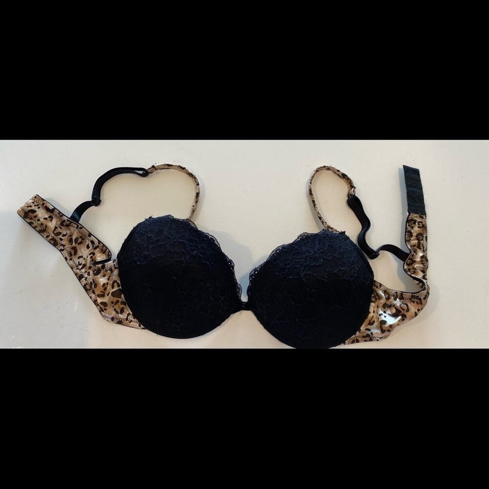 Philippe Matignon Bra Lace Overlay Black Animal Leopard Print 36C